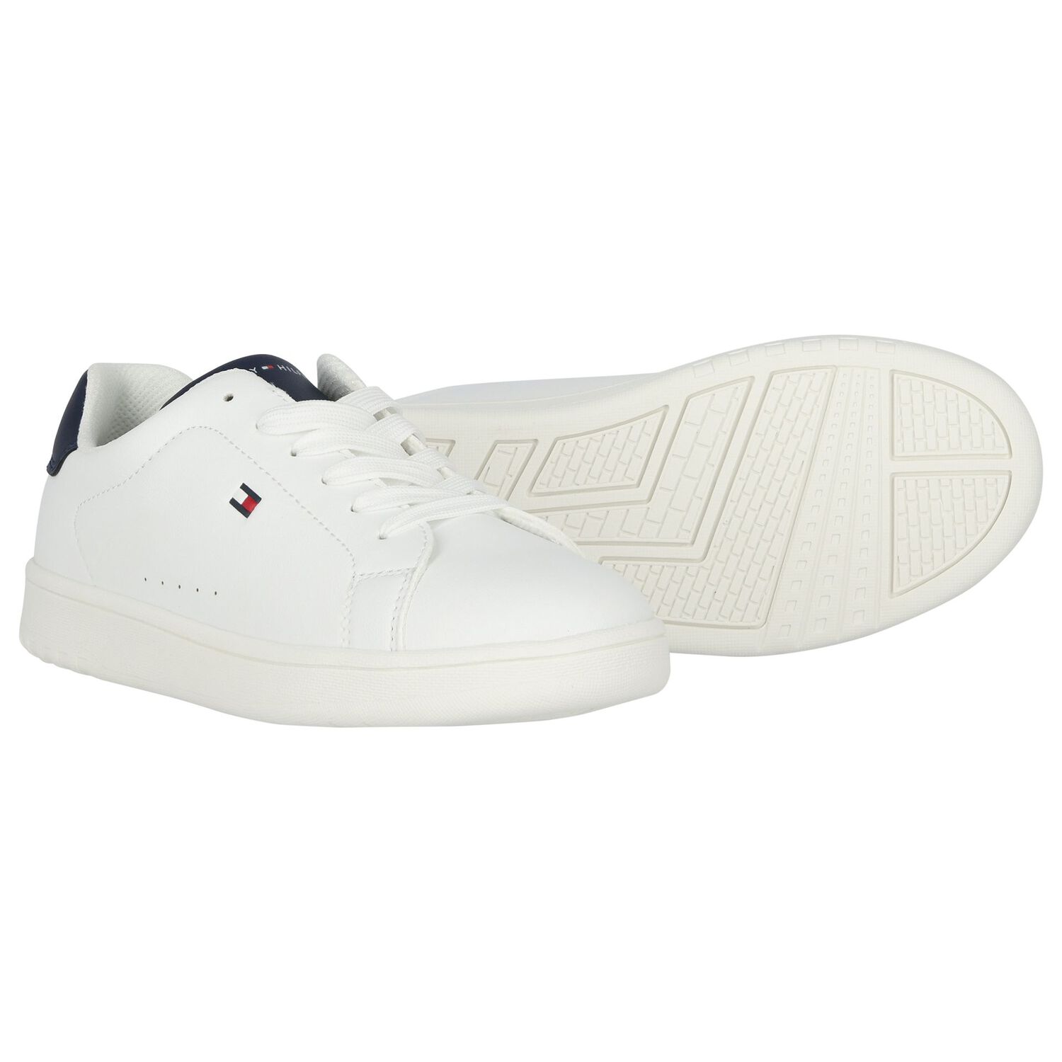 Boys White & Blue Logo Leather Trainers, 1, hi-res