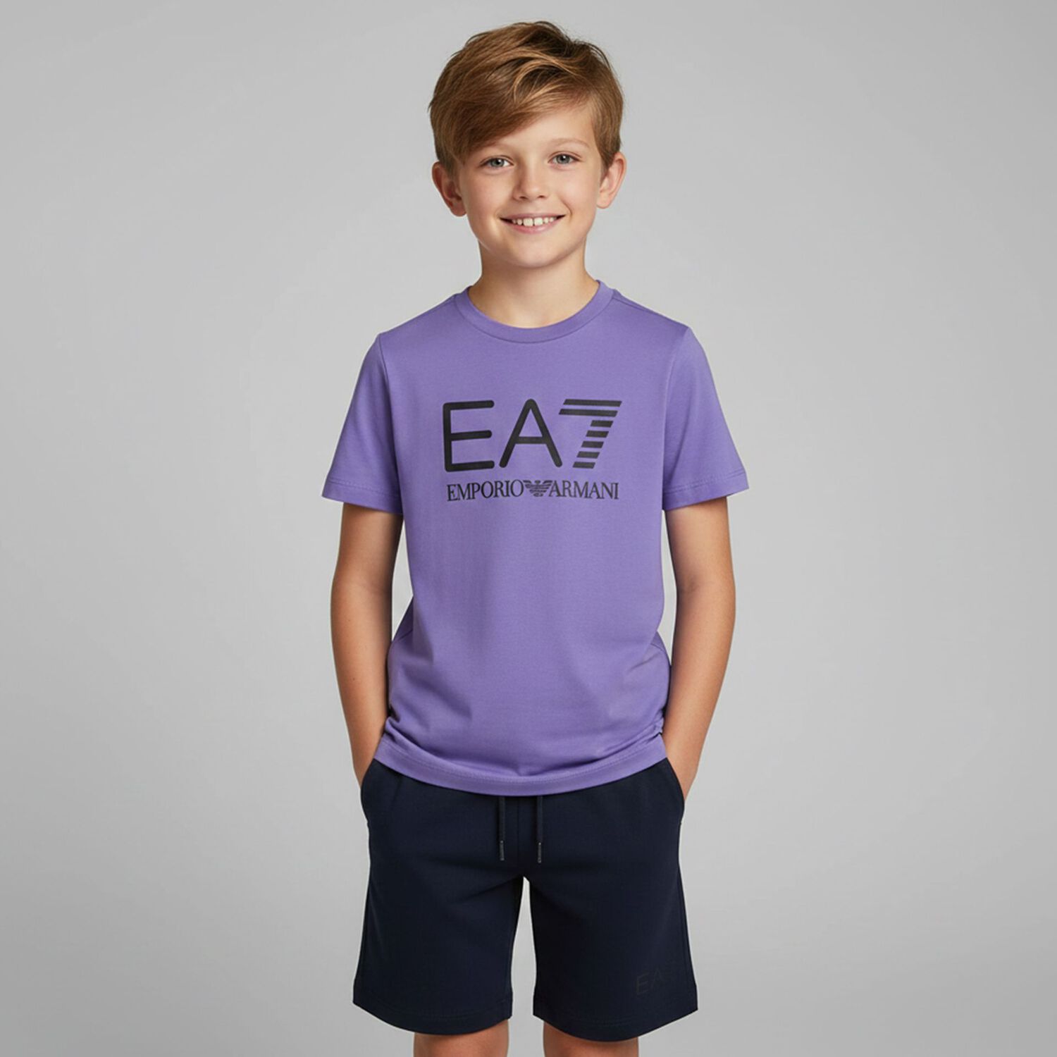 Boys Violet & Black Logo Shorts Set, 2, hi-res