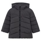 Boys Grey Long Quilted Jacket, 1, hi-res