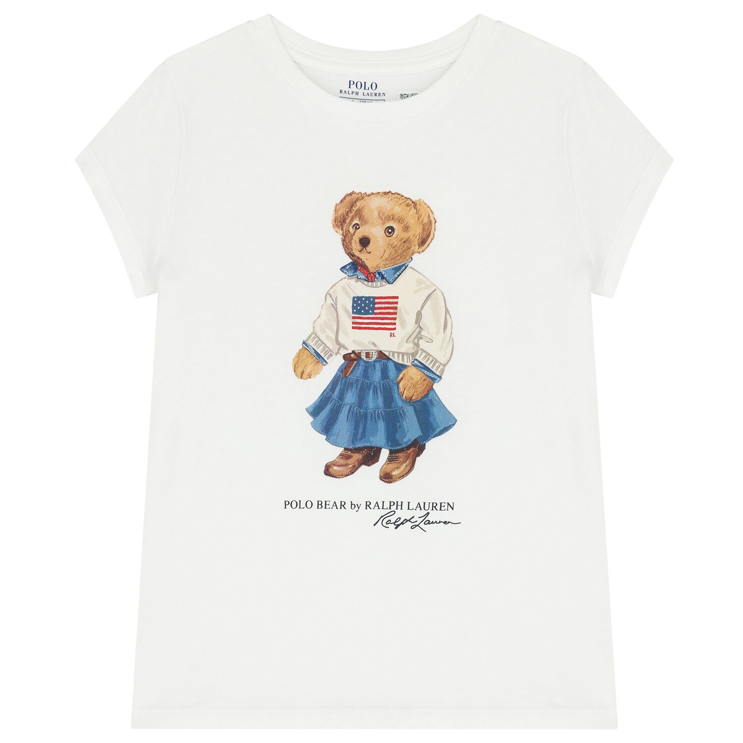 Girls White Polo Bear T-Shirt, 1, hi-res