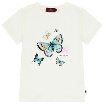 Girls Ivory Butterflies Logo T-Shirt