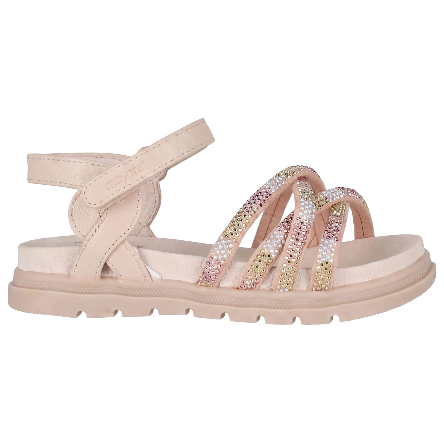 Girls Beige Logo Sandals , 2, hi-res