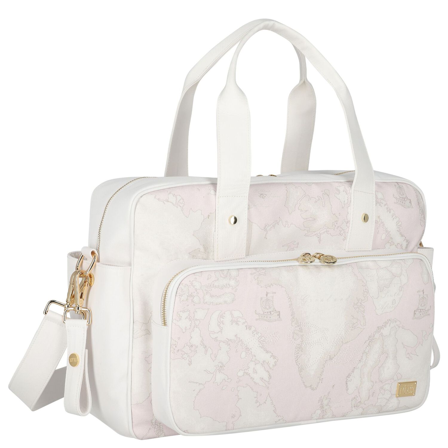 White & Pink Geo Map Baby Changing Bag, 2, hi-res