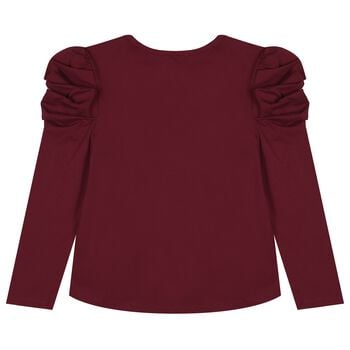 Girls Burgundy Bow Aubrey Long Sleeve Top