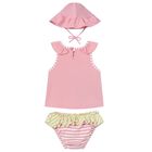 Baby Girls Pink & Yellow Swimsuit Set (3 Piece), 1, hi-res