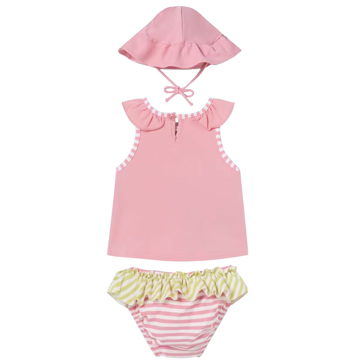 Baby Girls Pink & Yellow Swimsuit Set (3 Piece), 1, hi-res image number null