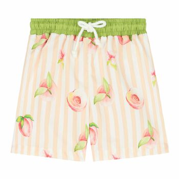 Boys Green, White & Beige Swim Shorts