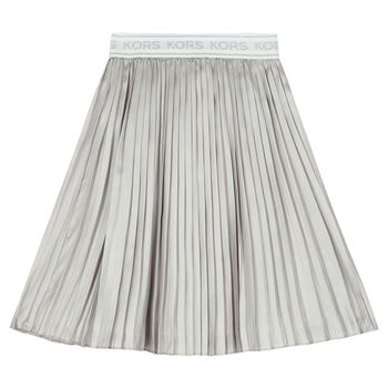 Girls Silver Pleated Logo Skirt
