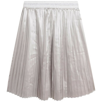 Girls Silver Pleated Logo Skirt
