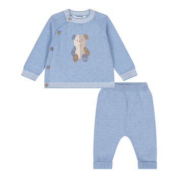 Baby Boys Blue Teddy Bear Knitted Trouser Set