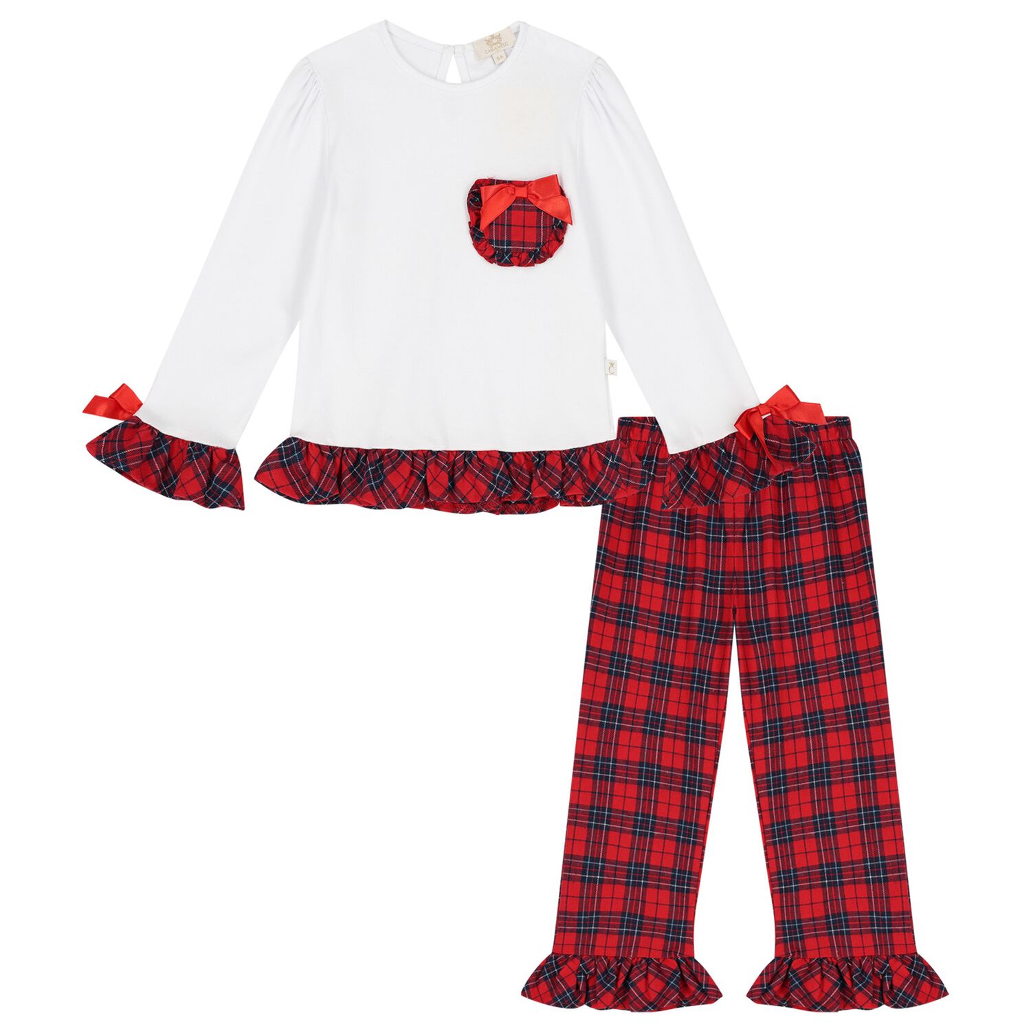 Girls White & Red Tartan Check Pyjamas, 1, hi-res image number null