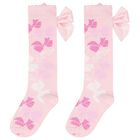 Girls Pink Satin Bow Socks, 1, hi-res
