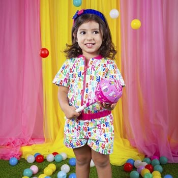 Girls White & Pink Logo Playsuit