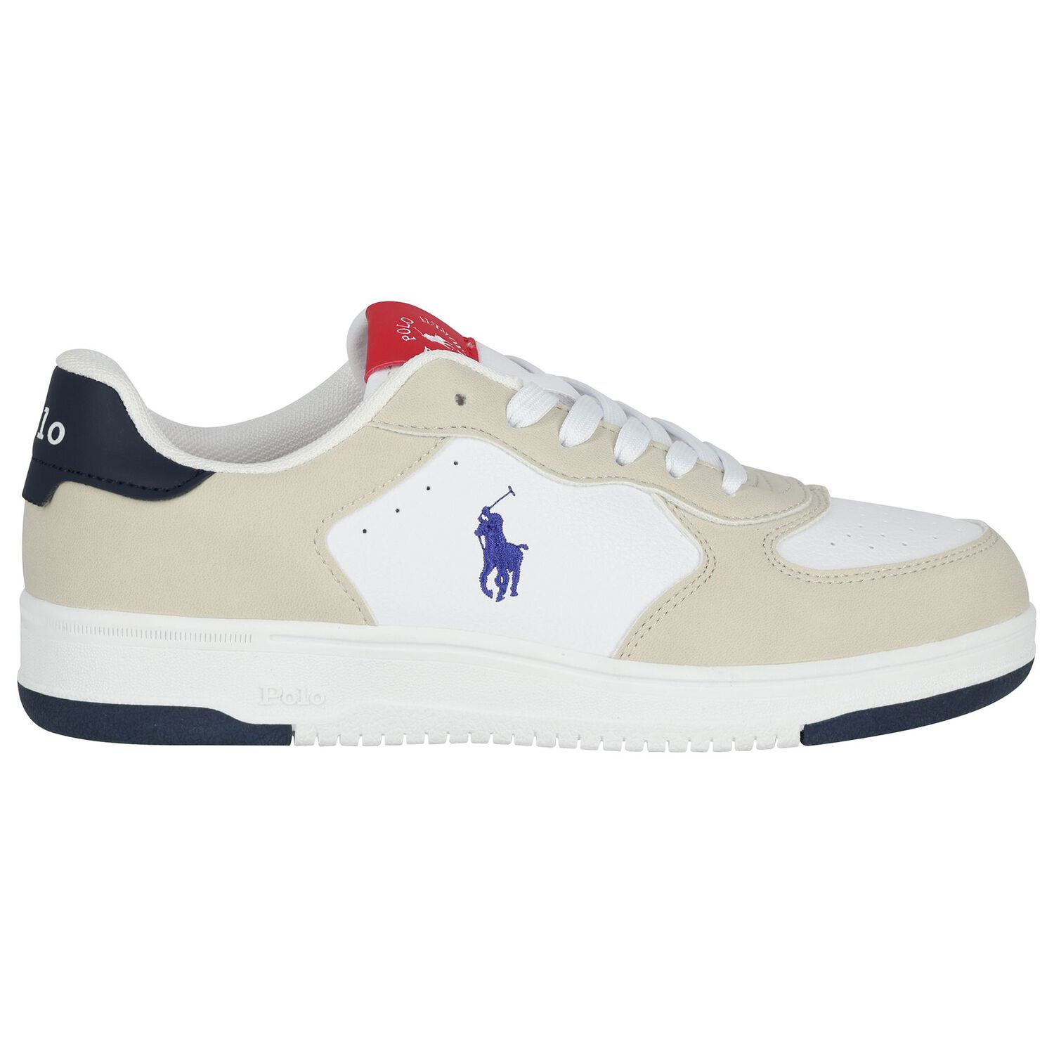 Boys White & Beige Logo Trainers, 1, hi-res