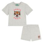 Younger Boys Grey Tiger Logo Shorts Set, 1, hi-res