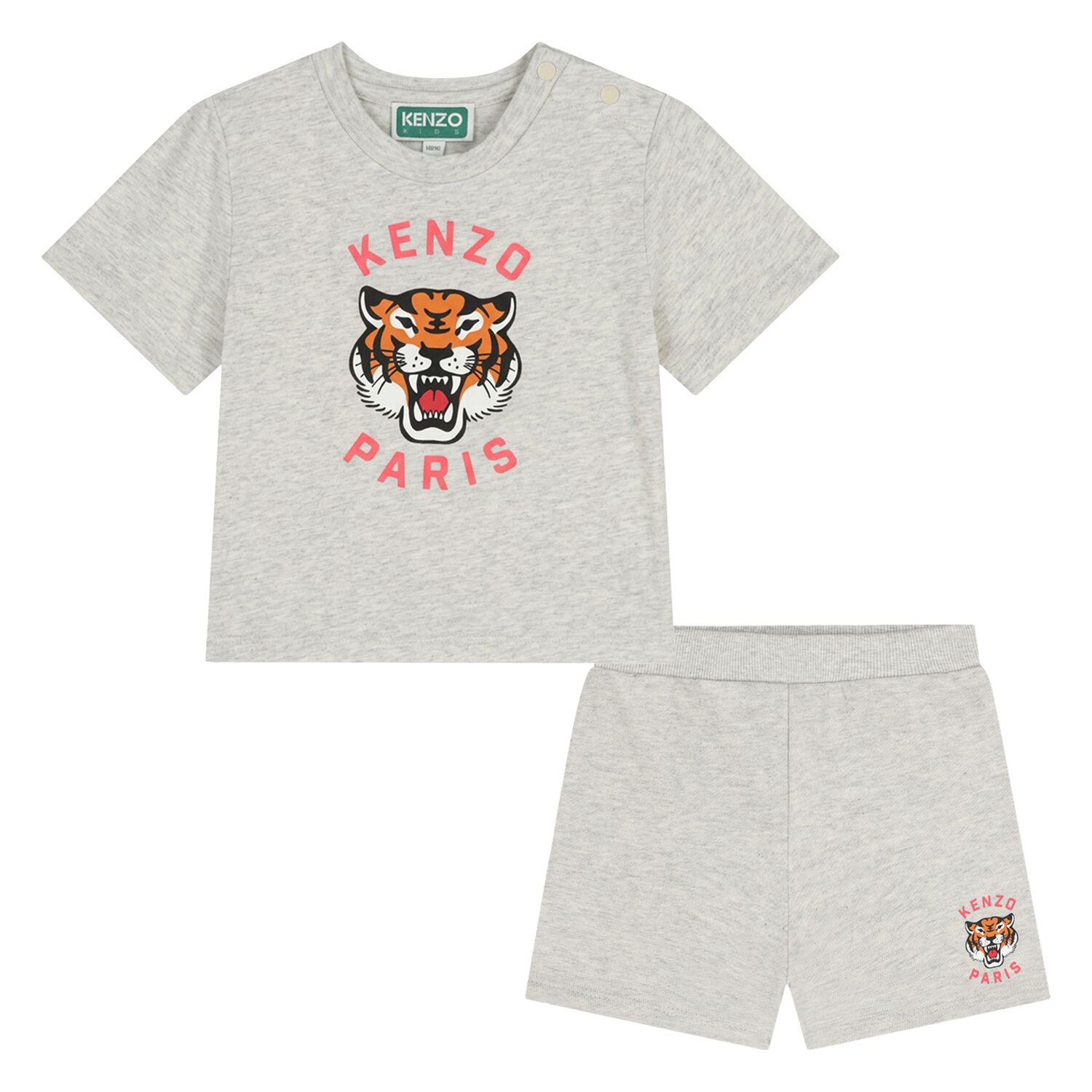 Younger Boys Grey Tiger Logo Shorts Set, 1, hi-res