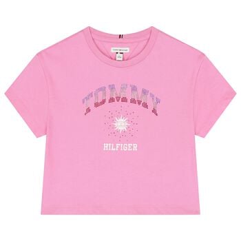 Girls Pink Rhinestone Logo T-Shirt 