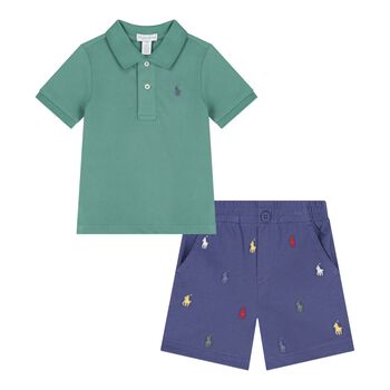 Baby Boys Green & Blue Logo Shorts Set
