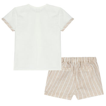 Baby Boys Ivory & Beige Shorts Set