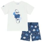 Boys White & Blue Shorts Set, 3, hi-res