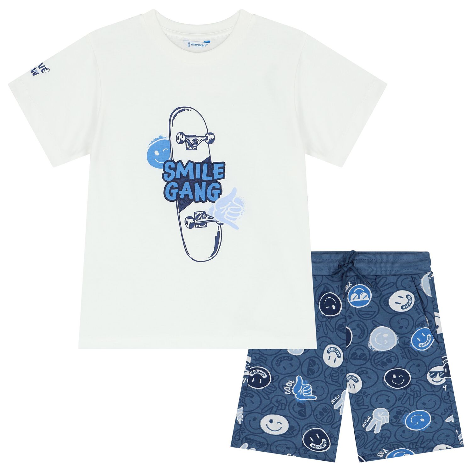 Boys White & Blue Shorts Set, 3, hi-res