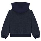 Girls Navy Blue Hooded Top, 1, hi-res