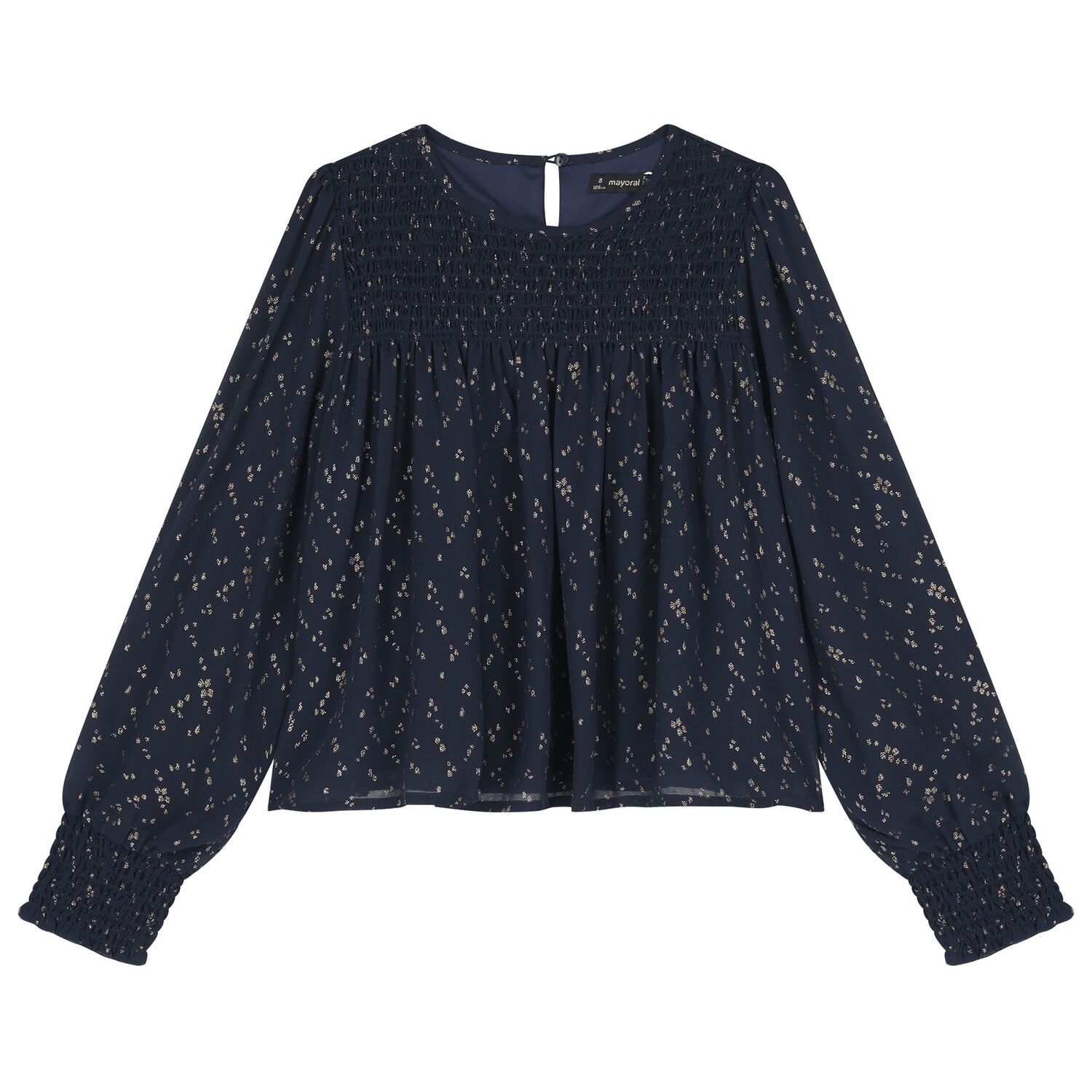 Girls Navy Blue Chiffon Blouse, 1, hi-res