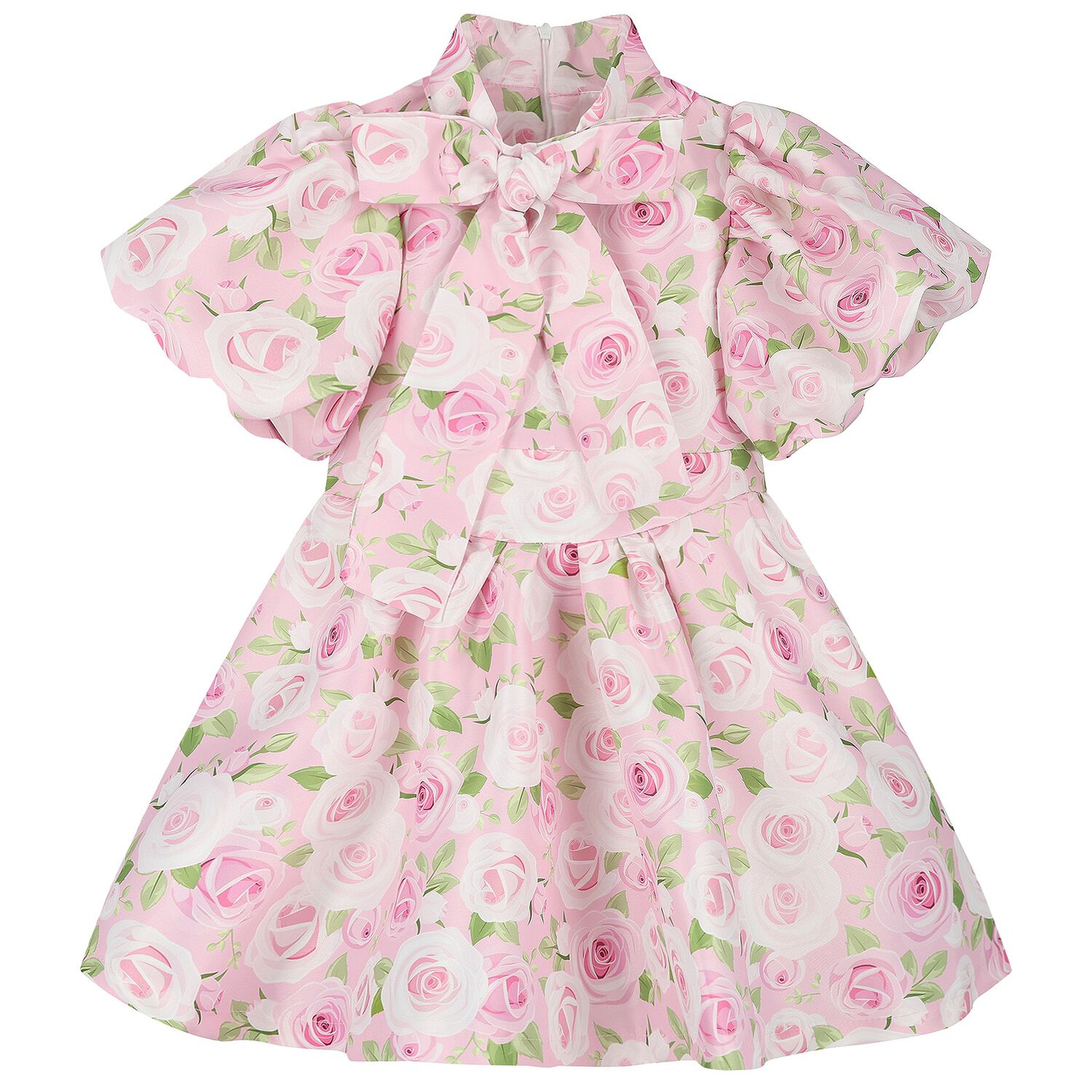 Girls Pink Rose Satin Dress, 1, hi-res