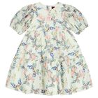 Girls Ivory Butterflies Logo Dress , 1, hi-res