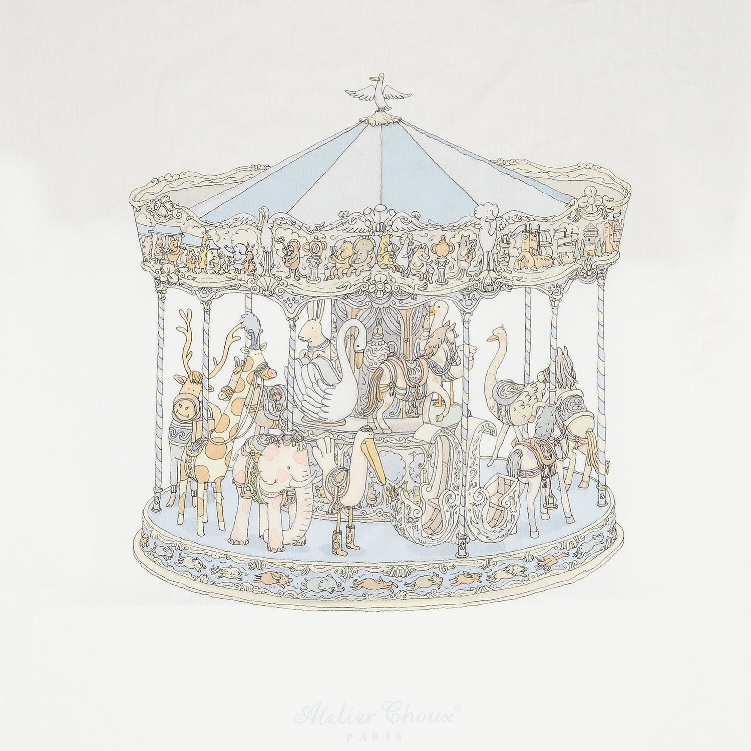 Baby Boys White & Blue Carousel Fitted Sheet, 1, hi-res image number null