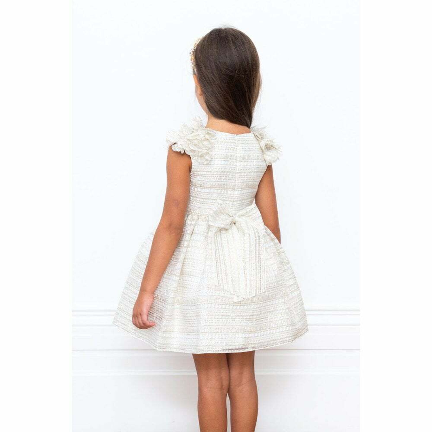Girls Ivory & Gold Special Occasion Dress, 1, hi-res image number null