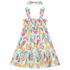 Girls White, Blue & Pink Floral Dress Set, 3, hi-res