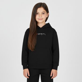 Girls Black Logo Hooded Top