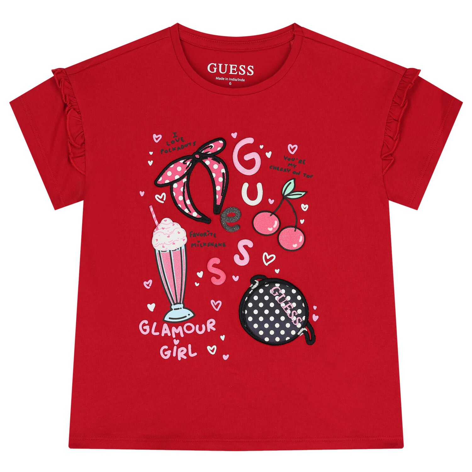 تيشيرت بنات بالشعار باللون الاحمر , 1, hi-res