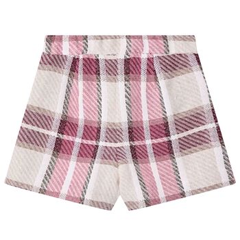 Girls Ivory & Pink Check Shorts
