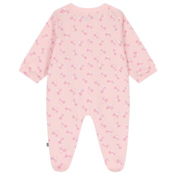 Baby Girls Pink Teddy Bear Logo Babygrow