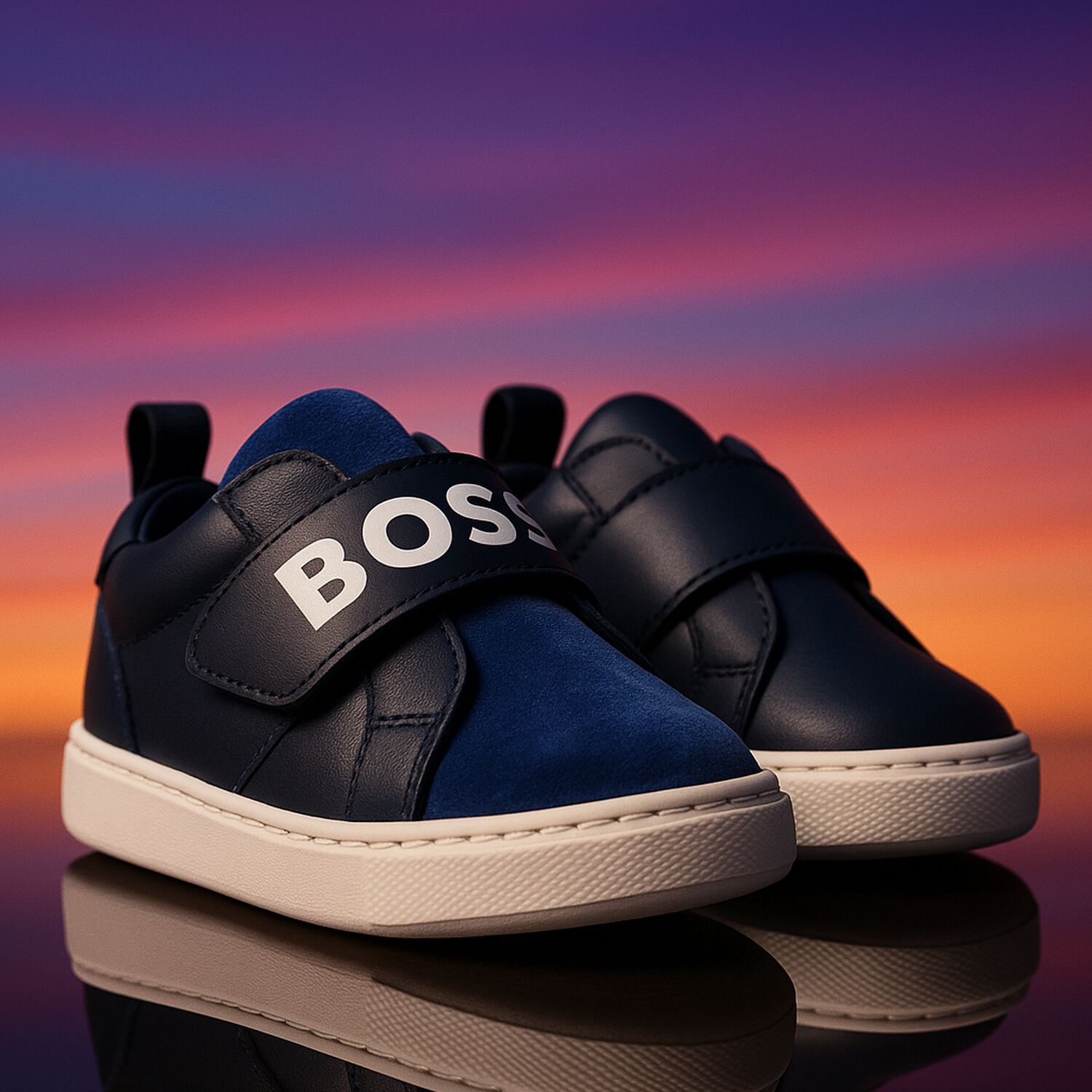 Boys Navy Blue Logo Trainers, 1, hi-res image number null