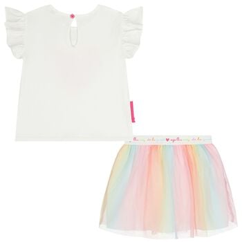Girls White & Pink Tulle Skirt Set