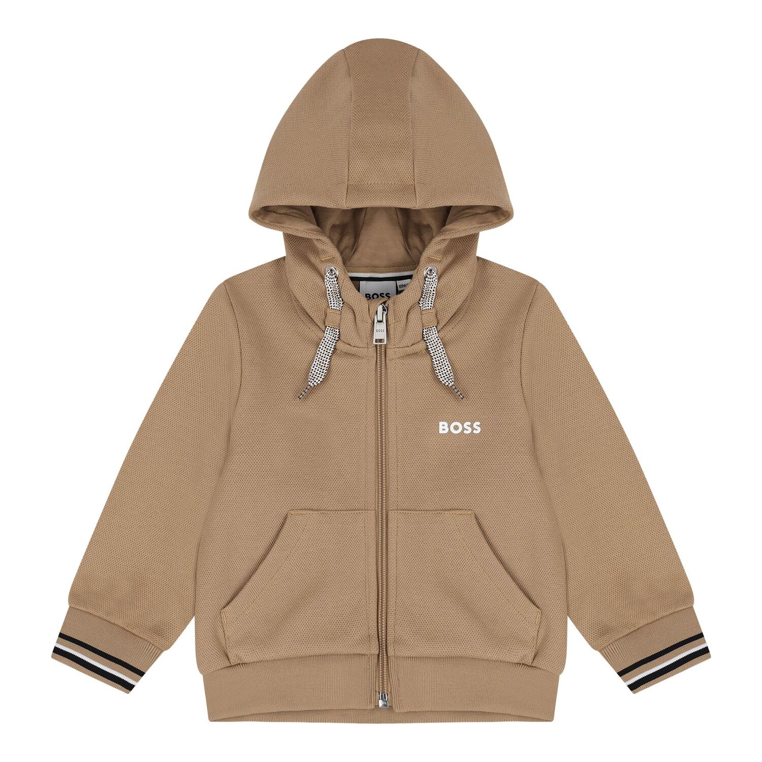 Younger Boys Beige Logo Hooded Zip Up Top, 2, hi-res image number null