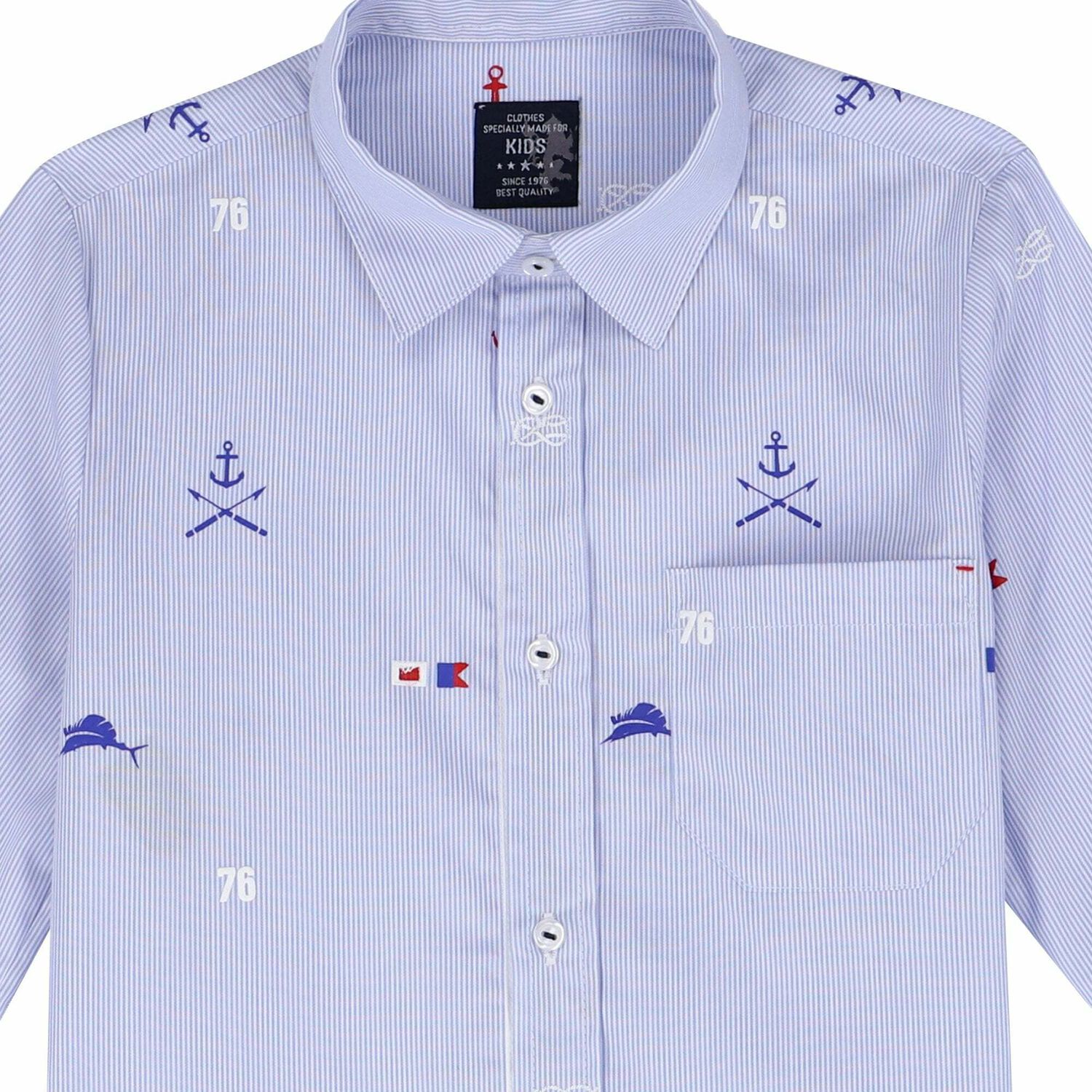قميص قطن مخطط باللون الازرق للأولاد, 1, hi-res image number null