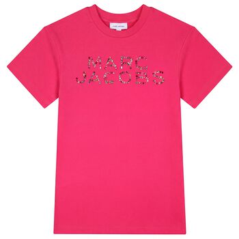Girls Pink Embellished Logo Dress
