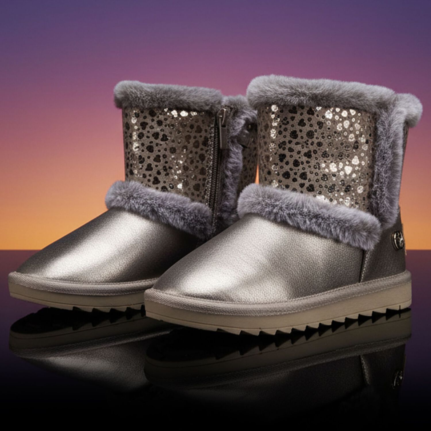 Girls Bronze Faux Leather Boots, 2, hi-res