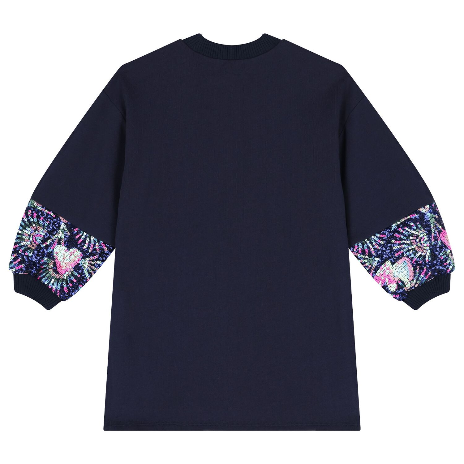Girls Navy Blue Sequin Sweatshirt Dress, 1, hi-res image number null