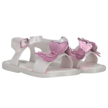 Younger Girls White & Pink Butterfly Sandals
