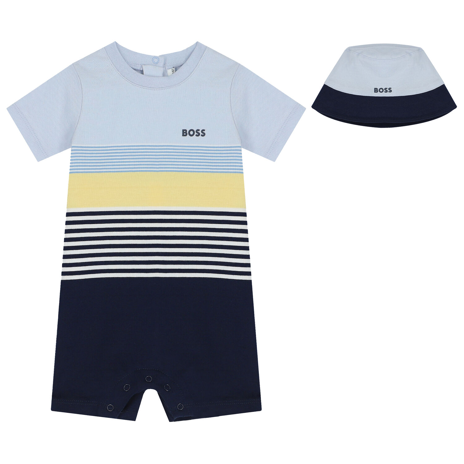 Baby Boys Blue Striped Logo Romper & Hat Set, 1, hi-res image number null