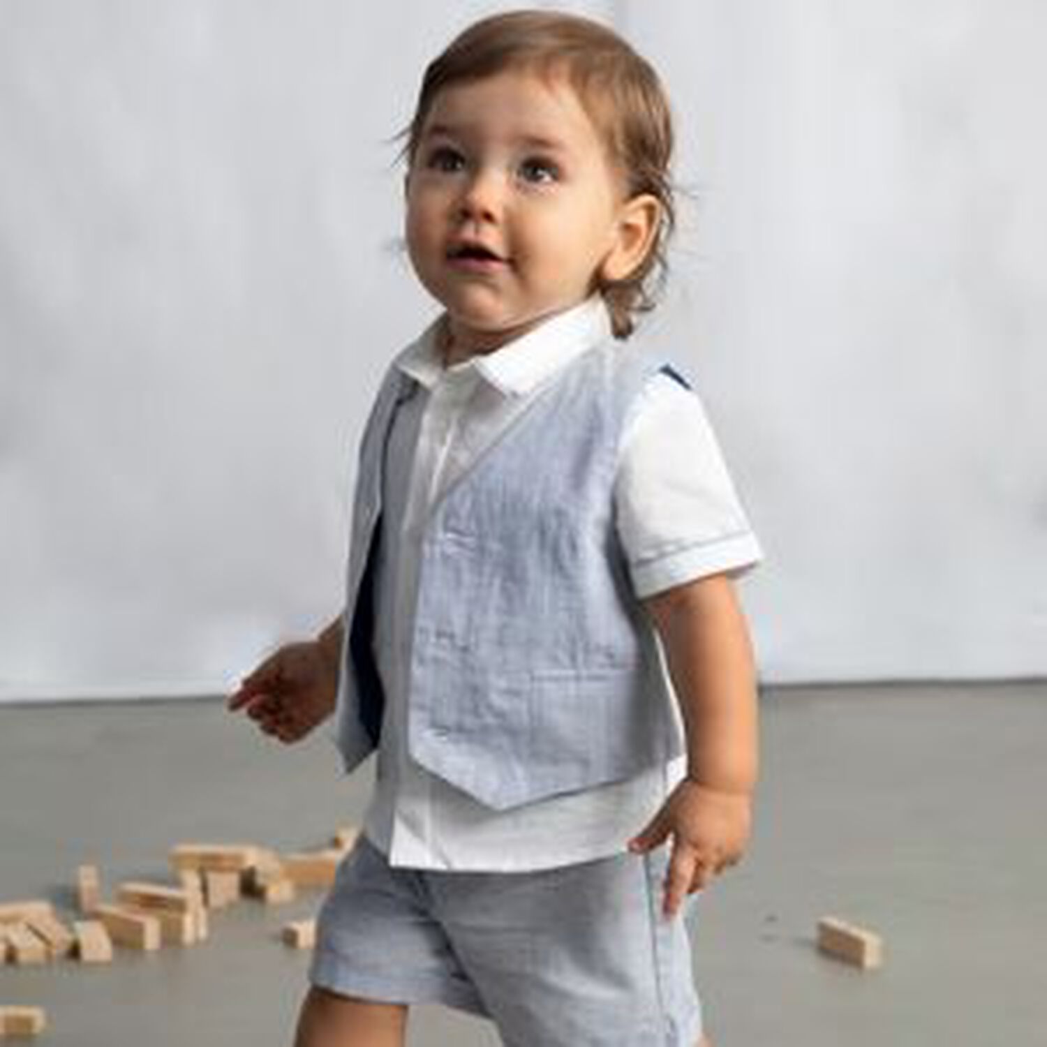 طقم شورت أبيض وأزرق للأولاد الرضع, 2, hi-res