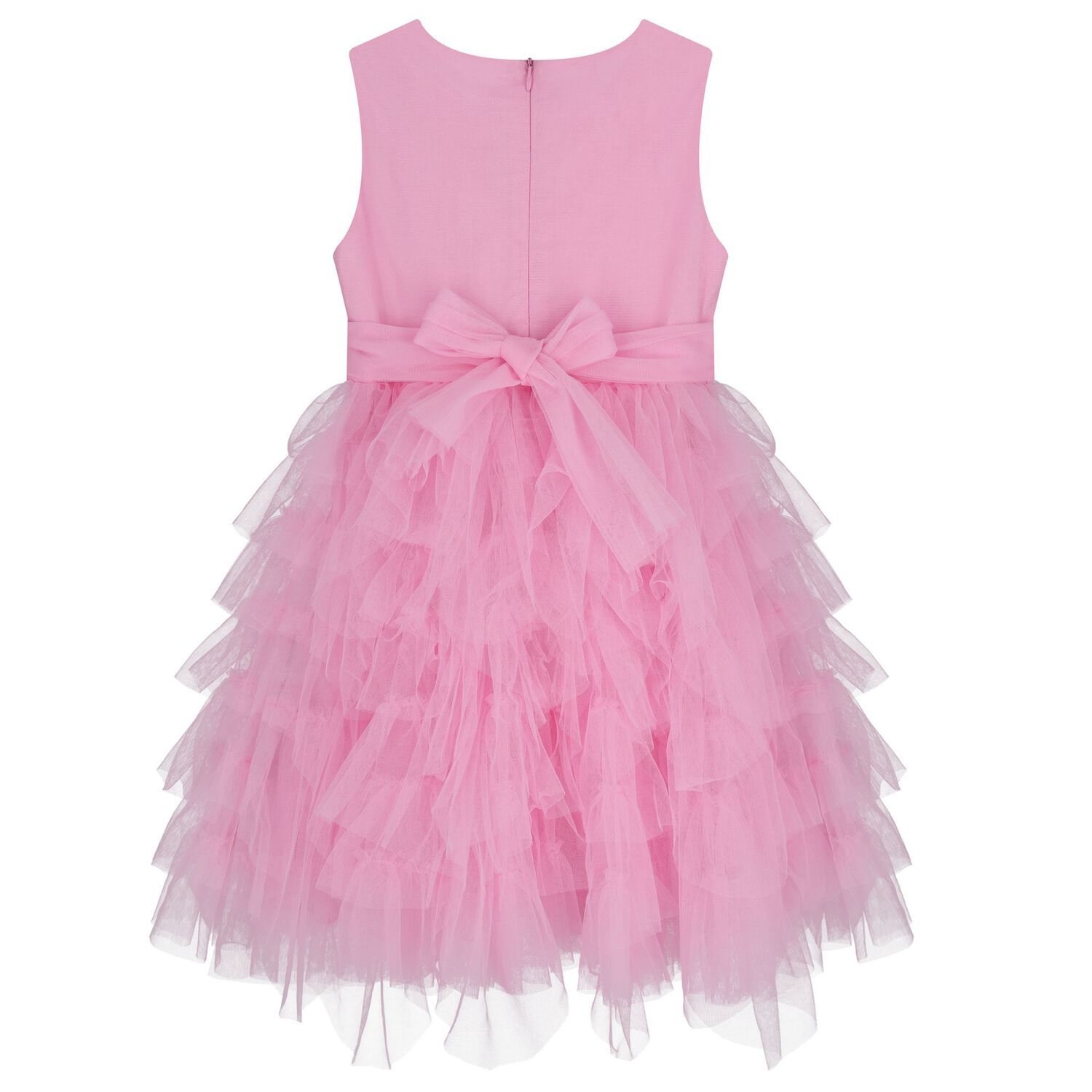 Girls Pink Flower Tulle Dress, 1, hi-res