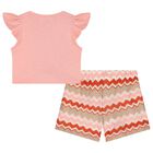 Girls Pink Zigzag Shorts Set, 1, hi-res