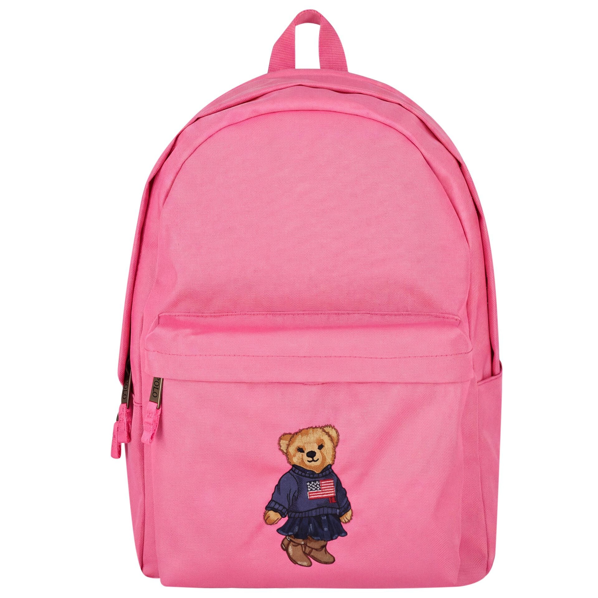 Ralph Lauren Girls Pink Canvas Polo Bear Backpack ( 44cm