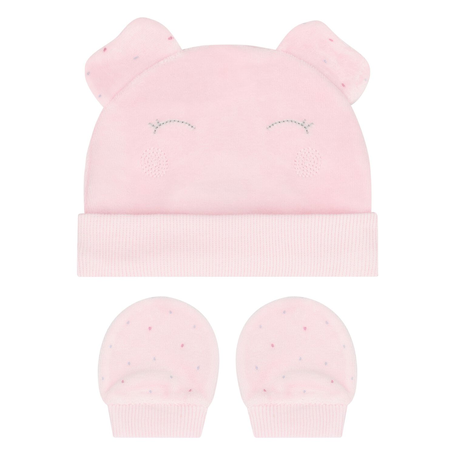 Baby Girls Pink Hat & Mitten Set, 2, hi-res image number null